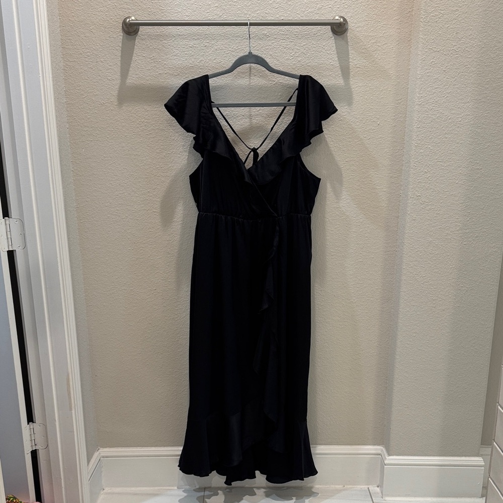 Show Me Your MuMu Samantha Ruffle Wrap Dress - Black Luxe Satin